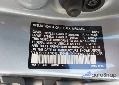 2020 Honda Civic Lx from USA, damaged, VIN SHHFK7H31LU200496